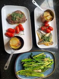 Steak and fish dinner